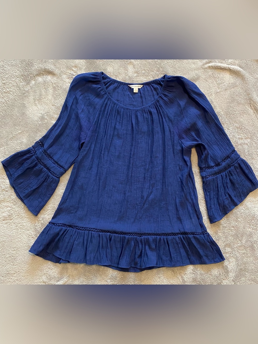 Counterparts Navy Blue Peasant Tunic with 3/4 Bell Sleeves